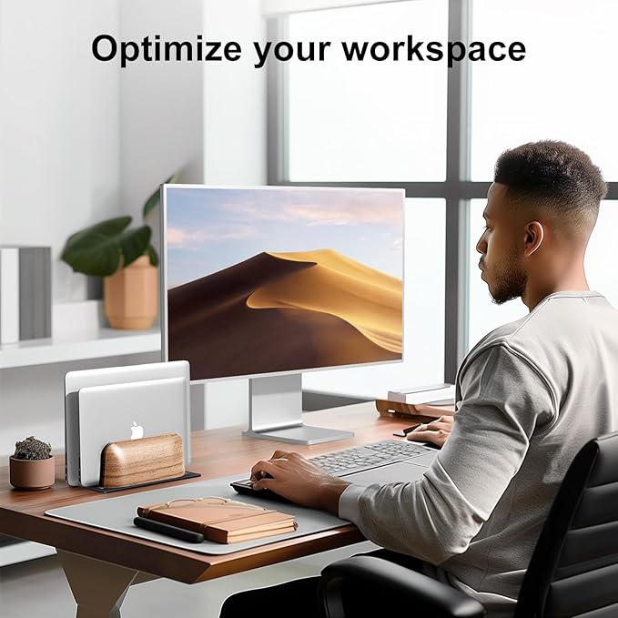 UPERGO Vertical Laptop Stand, Walnut Headphone Stand for Desk