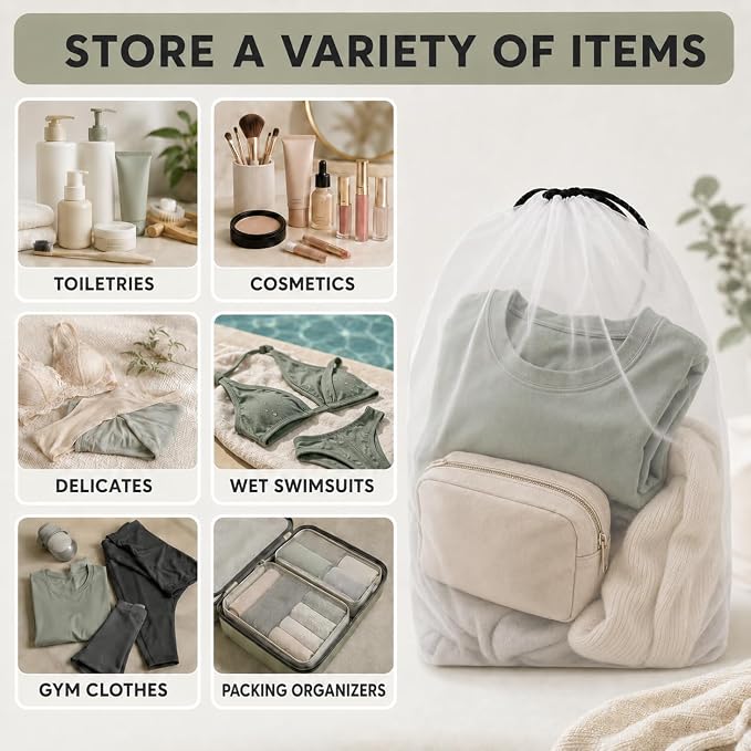 Shoe Bags for Travel, 12 Pack Clear Drawstring Organizers, Waterproof PE Plastic Pouches for Packing Shoes, Toiletries, Cosmetics, Gym Clothes, Wet Swimsuits