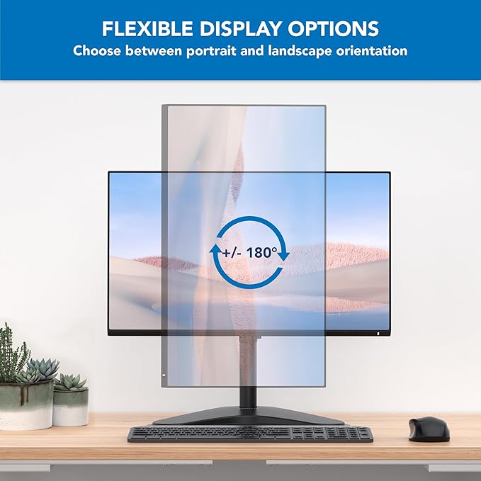 Mount-It! Monitor Stand for Desk, Freestanding Single Monitor Mount for 21.5??2" Screens, Height Adjustable VESA Stand with Tilt, Swivel & Rotation, Sturdy Base Supports 17.6 lbs