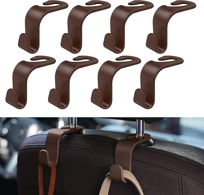 8 Pack Car Seat Headrest Hooks with 44 Pounds Load Capacity, Hangers Storage Organizer Universal Car Interior Accessories for Handbags Water Bottles Purse Coats Umbrellas, Wine Red