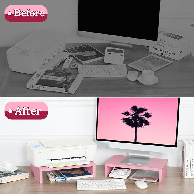 3 PCS Pink Monitor Stand Wood