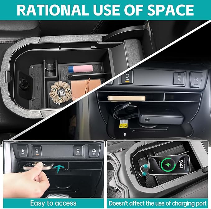 2PCS Center Console Organizer Tray Compatible with 2019-2025 Toyota RAV4 & Prime Accessories, ABS Material Insert Gear Shift Divider Slot & Armrest Storage Box for RAV-4 Interior Accessories