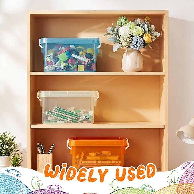 Wenqik 6 Pack Colorful Plastic Storage Bins with Lids 4 Quart Small Storage Latch Box Stackable and Nestable Clear Organizer Bins with Latching Handle and Buckle for Organizing (Mondrian)