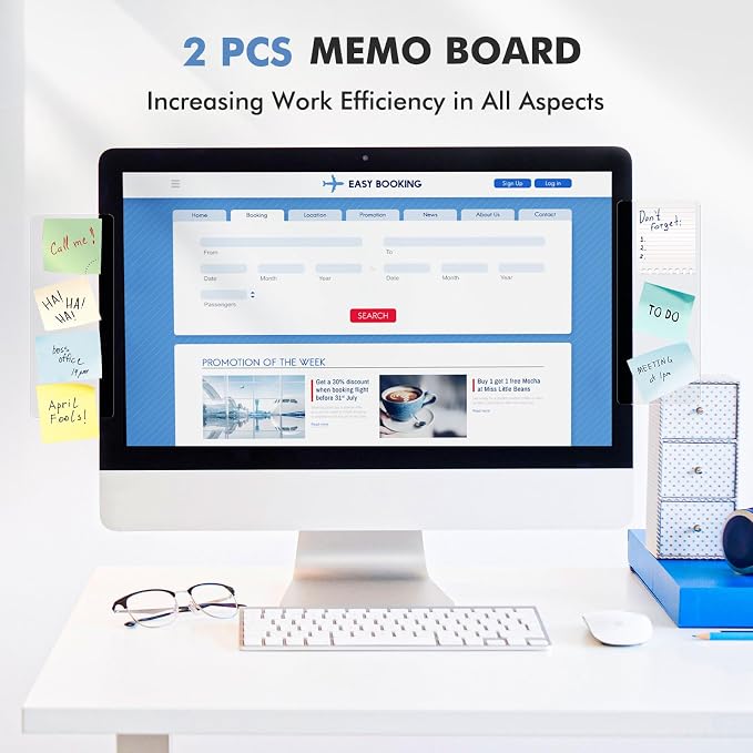 DOLLAR BOSS 2 Pcs 5.5" x 3.1" Transparent Acrylic Monitor Memo Board | Office Desk Accessories, Computer Screen Side Note Holder, Clear Message Board, For Sticky Notes Memos, Fits PC & Laptop
