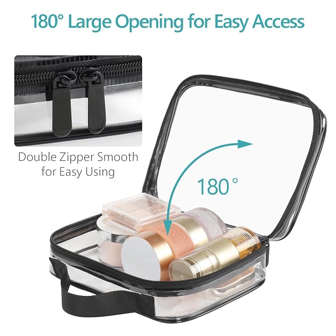 PACKISM Clear Makeup Bag Combo Pack, 1 TSA Approved Medium & Large for Checked Luggage, Clear Toiletry Bag with Handle, Water-resistant Travel Essentials Organizer, Elegant Black
