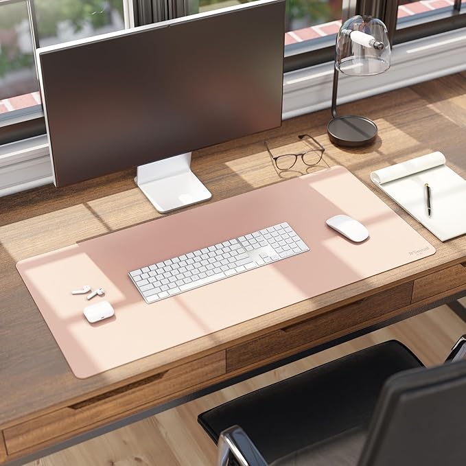 Smead Desk Pad, Vegan Leather Desk Mat with Non-Slip Faux Suede Backing, Perfect Desk Organizer for Office Decor, 36” x 17” Large, Dusty Rose (64829)