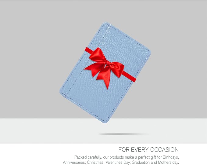 Real Leather Slim Minimalist Wallet for Men and Women -RFID Blocking Front Pocket Thin Credit Card Holder Stylish Wallets (Sky Blue)