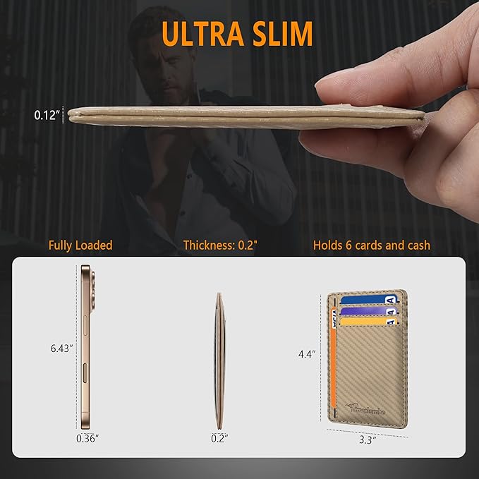 Travelambo Front Pocket Minimalist Leather Slim Wallet RFID Blocking Carbon Fiber Texture