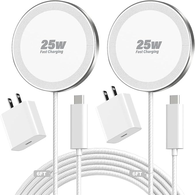 25W Magnetic Wireless Charger, 6FT Fast Charging Pad Wireless Charge for iPhone 17 16 /AirPods3/2/Pro/for Galaxy S26 Ultra/Pixel 10 Series, Portable Charger for Desk& Travel(2Pack,Elegant White)