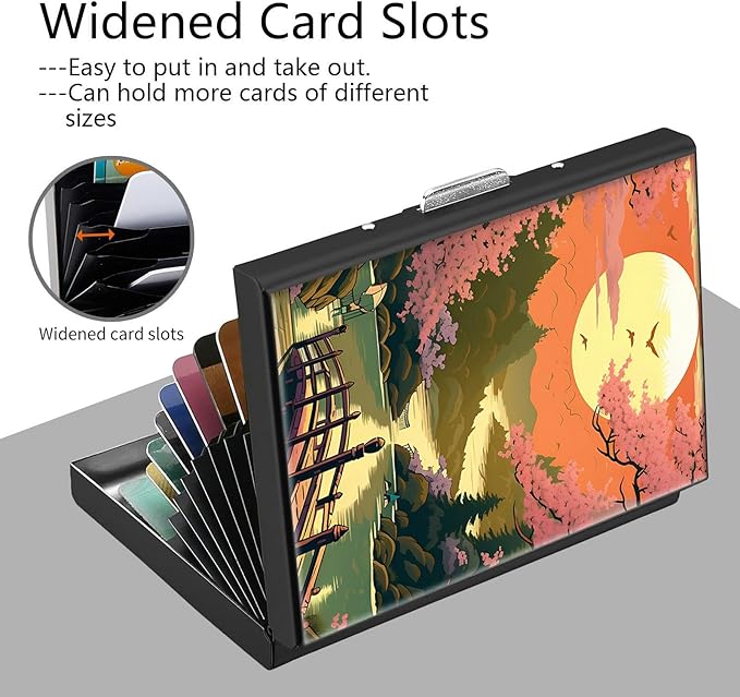 Credit Card Holder, Japanese Cherry Blossom Design Mini RFID Blocking Aluminum Wallet Slim Metal Hard Case Shell Travel Wallet ID Case Small Credit Cards Case Business Cards for Women Men