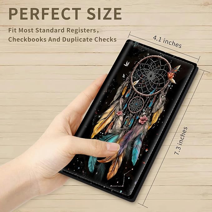 Checkbook Cover for Women & Men PU Leather Check Book Covers for Personal Check Book Credit Card Holder Holder Wallet with RFID Blocking for Duplicate Checks,Dream Catcher Flowers