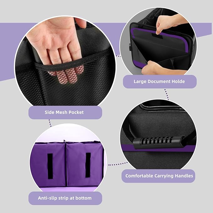 Trunk Organizer for Car, Sturdy Storage Organization with Non-Slip Bottom Strips, 95L Large Capacity Cargo Organizer for Suv, Truck, Sedan, Waterproof Portable Car Organizers for Women Men(Purple)