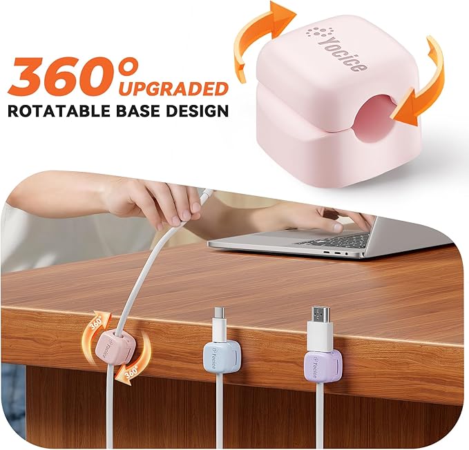6Pack Rotatable Cord Organizer,Spring Cable Clips Desk Cable Management Cord Holder Adhesive Phone Charger Cord Clips for Home Office Car Wall Nightstand Accessories, Multicolor