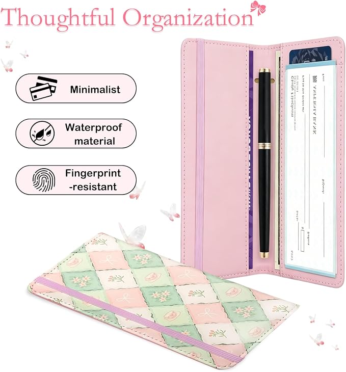 Letter Checkbook Cover, RFID Blocking Checkbook, Stylish, Lightweight, Slim Durable, Multi-Functional Checkbook Holder for Personal and Business Checks (Floral 1)