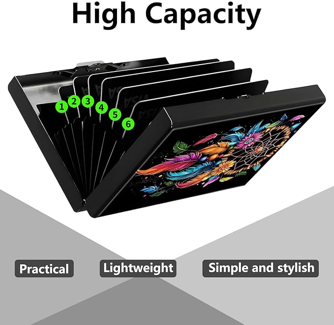Credit Card Holder, Dream Catcher Design Mini RFID Blocking Aluminum Wallet Slim Metal Hard Case Shell Travel Wallet ID Case Small Credit Cards Case Business Cards for Women Men Girls