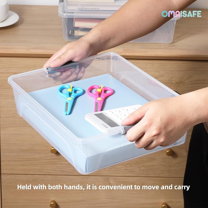Plastic Storage Bin with Lid, Stackable Design, Clip Box for Crafts, Supplies and Office Items Container (4 Pack 10 Quart)