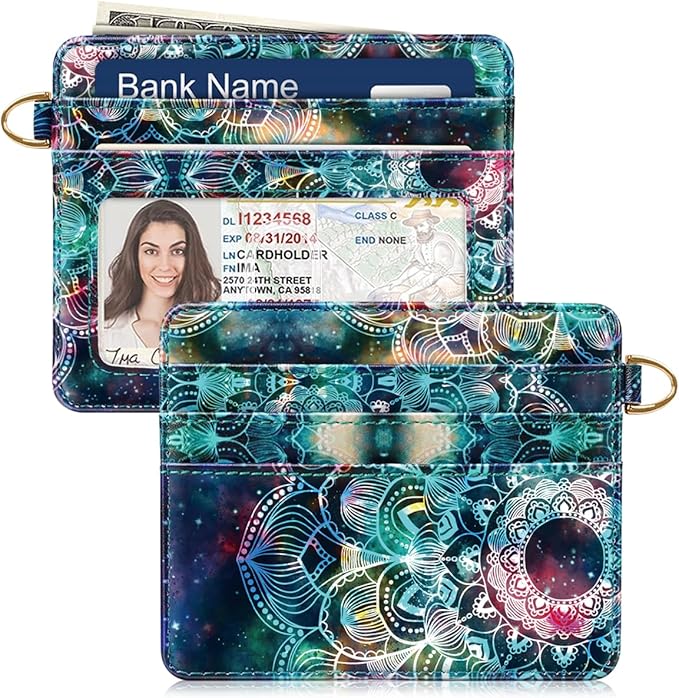 Slim Minimalist Front Pocket RFID Blocking Credit Card Holder Small Wallet Cute Card Cases for Women,Mandala
