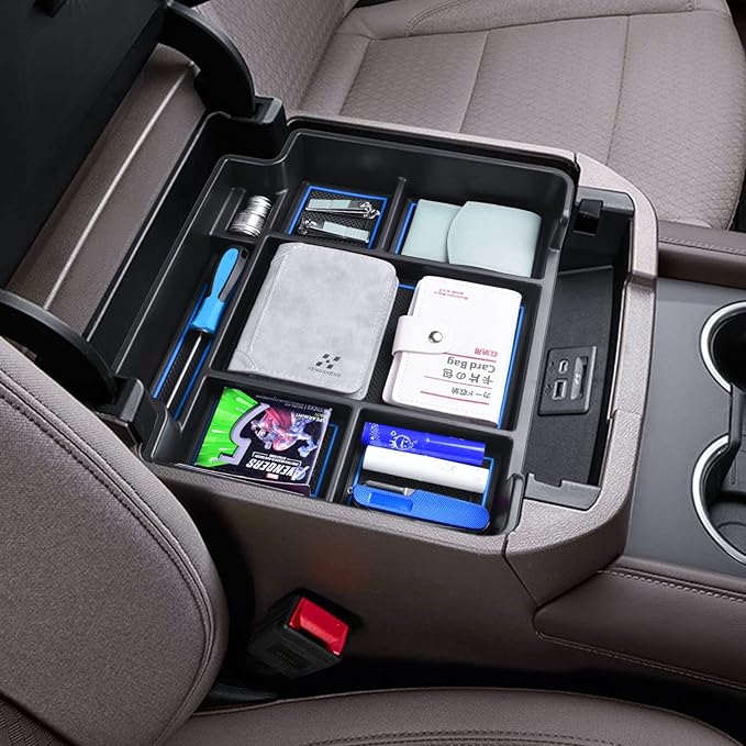 EDBETOS Center Console Organizer Tray for 2021-2026 Chevy Tahoe/Suburban and 21-2024 GMC Yukon Accessories, Fit Standard Console with Charging Socket Only, NOT for Power Sliding Console, Blue