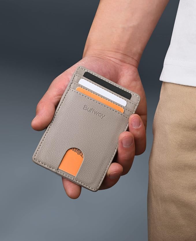 Buffway Mens Slim Wallet, Minimalist Thin Front Pocket Leather Credit Card Holder with RFID Blocking for Work Travel | Minimalist, Thin, Front Pocket, Credit Card Holder, RFID Blocking, for Work Travel