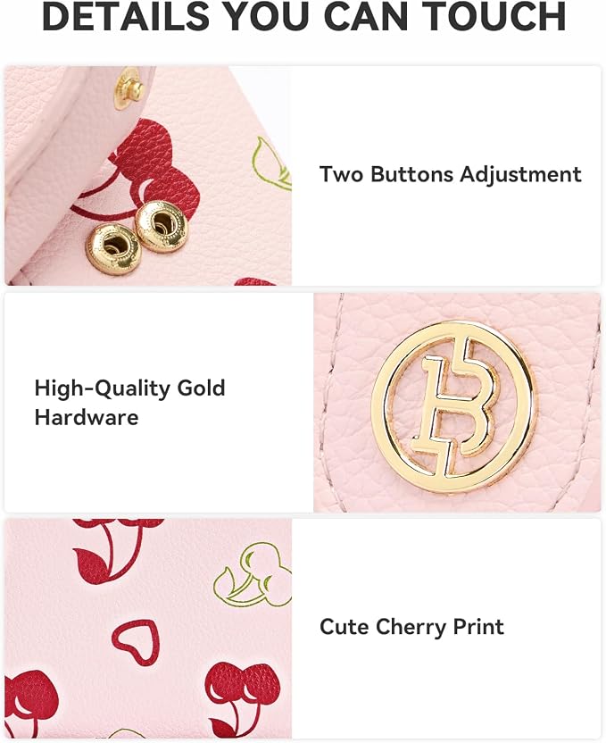 BOSTANTEN Slim Wallet for Women Small RFID Blocking Credit Card Holder Leather Bifold Wallets with Zipper Coin Pocket Cherry Print