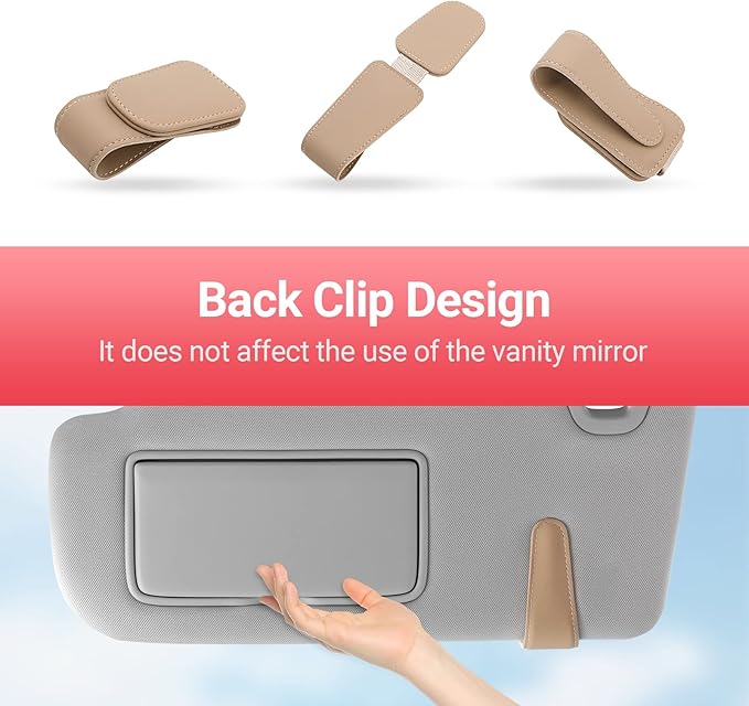 KanSmart Sunglass Holder for Car Visor Sunglasses Clip Magnetic Leather Glasses Eyeglass Holder Truck Car Interior Accessories Universal for Woman Man -Beige