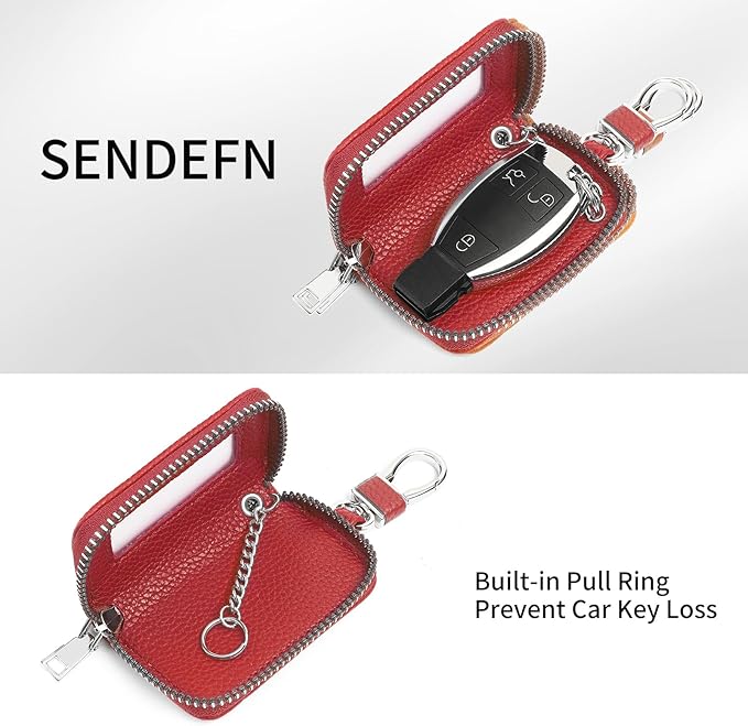 SENDEFN Universal Car Key Fob Case Leather Smart Remote Keychain Protector Holder