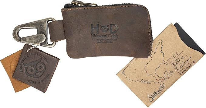 Hide & Drink, Car Key Holder & Coin Purse for Belt Loop Handmade from Full Grain Leather - Bourbon Brown