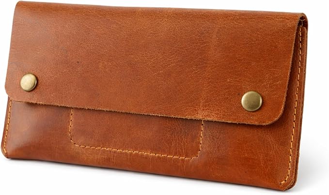 Leather Currency Pouch, Currency Organiser, Dollar Bills Holder, Bills Organizer, Money Envelope with Mobile Pocket, Money Bag For Men & Women (TAN)