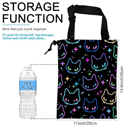 Car Trash Bag Colorful Neon Cat Heads Car Garbage Bag Hanging Car Trash Can for Back Seat with Drawstring, Waterproof Garbage Bags for Accessories Vehicle Travelling Camping Outdoor