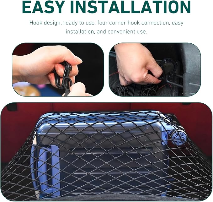 Cargo Net for SUV, Car Trunk Net, Highly Elastic Storage Mesh Nets with Hook, 31.1 x 23.6 Inches Stretch to 62.99 x 47.24 Inches Organizer, Universal for Most Cars, SUVs (Black)