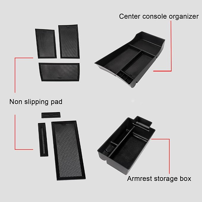Center Console Organizer Compatible with Nissan Rogue 2021-2025 2026 Armrest Storage Box Insert Tray Interior Secondary Accessories(2PCS Center Console Tray)