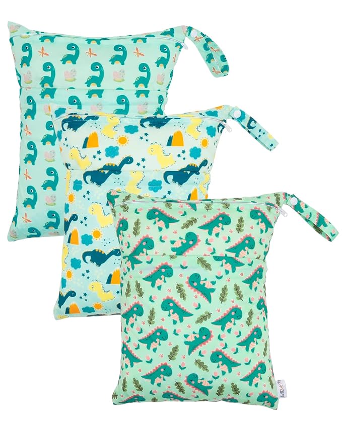 ALVA ALVABABY 3pcs Medium Cloth Diaper Wet Dry Bags Waterproof Reusable with Two Zippered Pockets Travel Beach Pool Daycare Soiled Baby Items Yoga Gym Bag for Swimsuits or Wet Clothes 3L-ZM38
