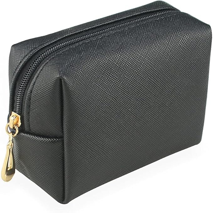 Small Makeup Bag Portable Cosmetic Bag for Women Makeup Pouch Waterproof Toiletry Bag for Travel (Black, Mini)