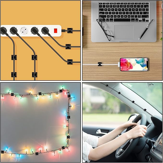 100 Pcs Cable Clips, Adhesive Cable Organizer Cord Holder Wire Clip Wire Management Self Adhesive Hooks Wire Holder for Office, Home (Black)