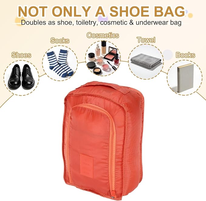 Foldable Travel Shoe Bag, Waterproof Shoe Pouches Organizer with Handle Travel Packing Cubes -Fitting for Storing (Sneakers/Sandals/Fitness Shoes) 2 Pcs & Orange/Light Blue
