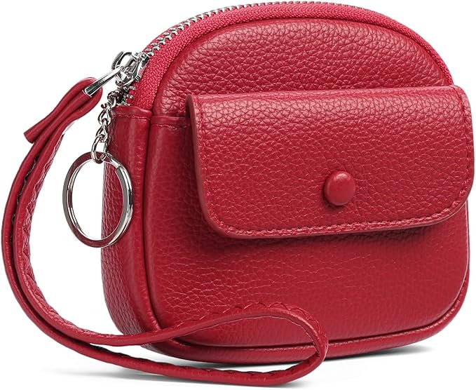 SENDEFN Women's Small Wristlet Coin Pouch Leather Zipper Purse RFID Protection
