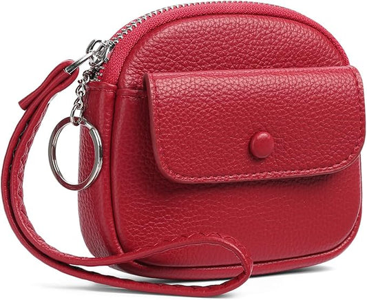 SENDEFN Women's Small Wristlet Coin Pouch Leather Zipper Purse RFID Protection