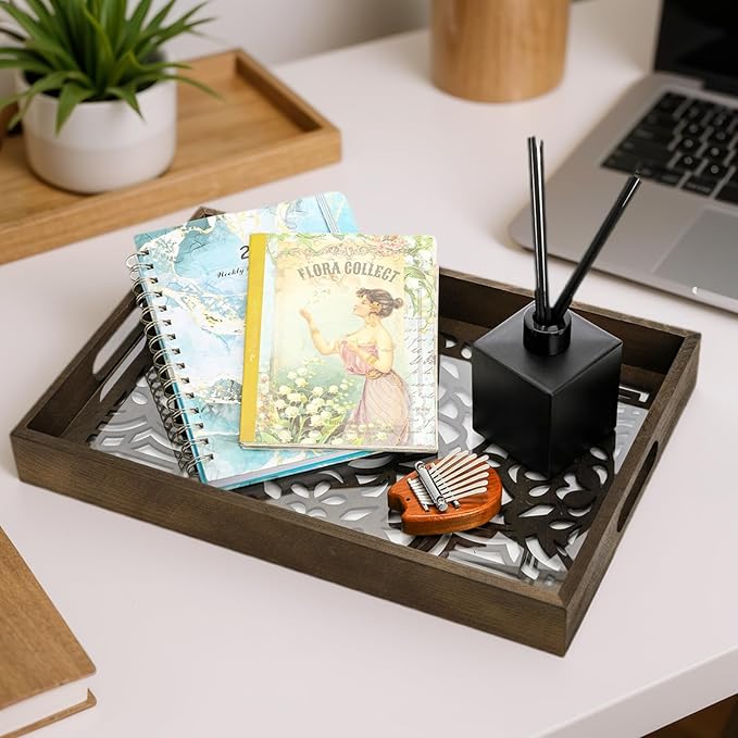 Wood Letter Tray, 15x10 in Large Paper Holder, Desktop Letter Document Organizer with Handle, Decorative File Stationery Tray for Office Supplies, Entryway, Notebooks, Mails