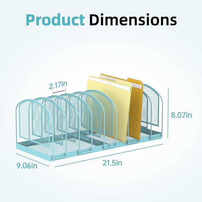 SUPEASY File Organizer 9-Section Mesh Desk Organizer, Upright File Organizer Desktop Organizer File Sorter, File Folder Holder for Office Supplies, Blue