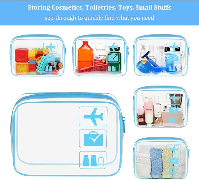 3Pcs TSA Approved Toiletry Bag, Clear Travel Toiletry Bag, Clear Makeup Bag, Waterproof Travel Makeup Cosmetic Bag, Carry On Airport Airline Quart Size Travel Bag for Women Men (Black+White+Blue)