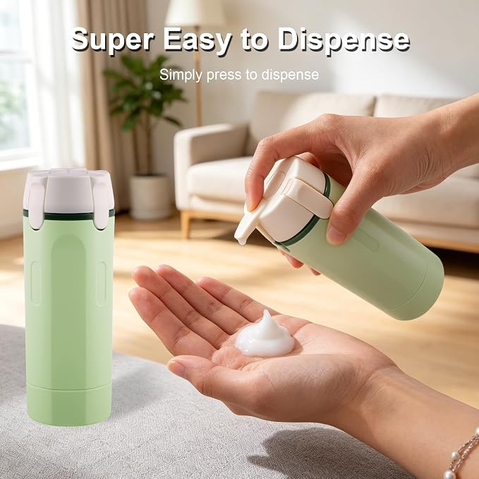 Winb 4 in 1 Travel Dispenser, 30ml Leak Proof Bottles for Toiletries, Portable Containers for Shampoo, Lotion, White (Green)