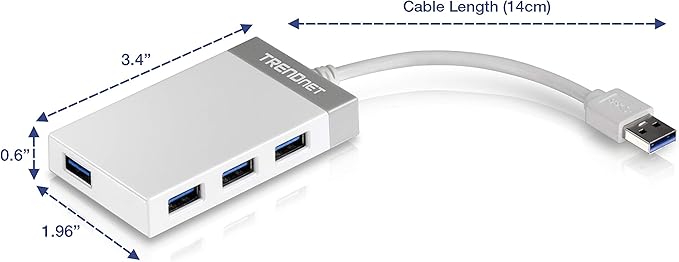 TRENDnet 4-Port USB 3.0 Hub, TU3-H4E, Plug & Play, Compact Size USB 3.0 Hub Compatible with Linux, Windows, Mac, Nintendo Switch, Backwards Compatible with USB 2.0, White