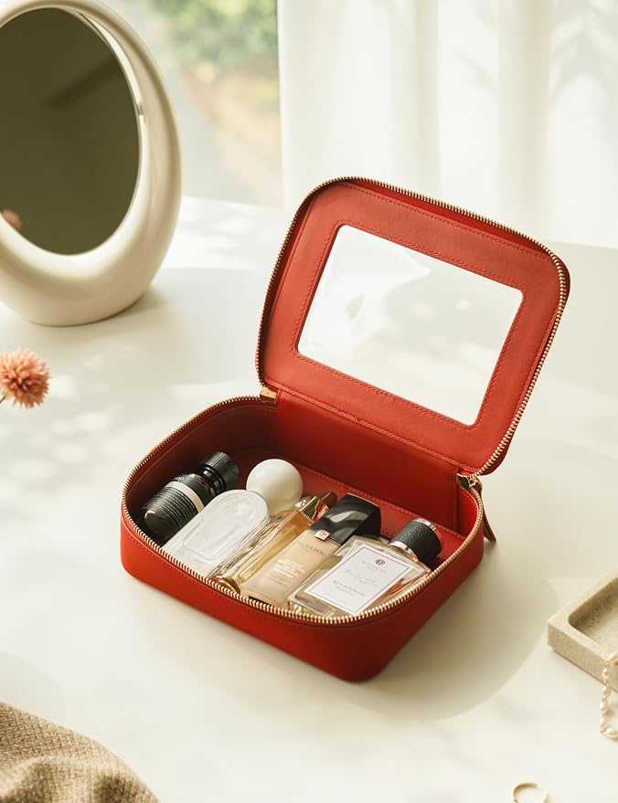 Popvibe Clear Makeup Case Toiletry Bag Travel Medium Clear Cosmetic Bag with Zipper, Mini & Medium, Red