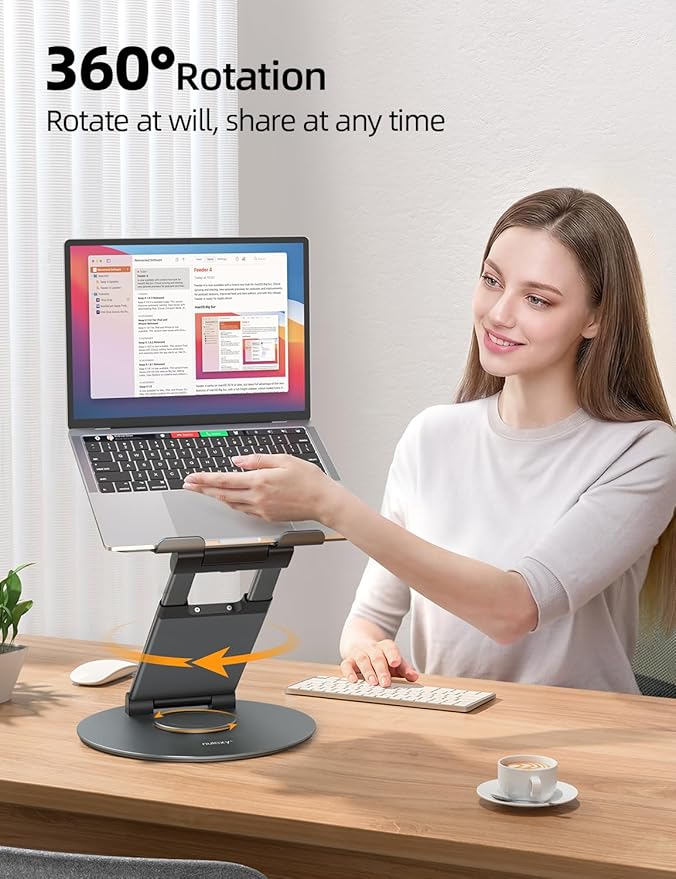 Nulaxy Telescopic 360 Rotating Laptop Stand for Desk Adjustable Height Swivel Pull Out Design Ergonomic Laptop Riser Standing Desk Converter Fits All 10-17" Laptops Computer MacBook, Gray