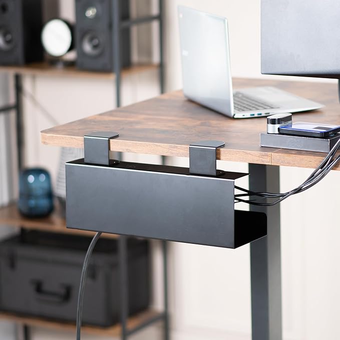 VIVO No Drill Clamp-on 17 inch Power Strip Cable Management Tray, Under Standing Desk Steel Cord Organizer, Black, DESK-CM6L-B