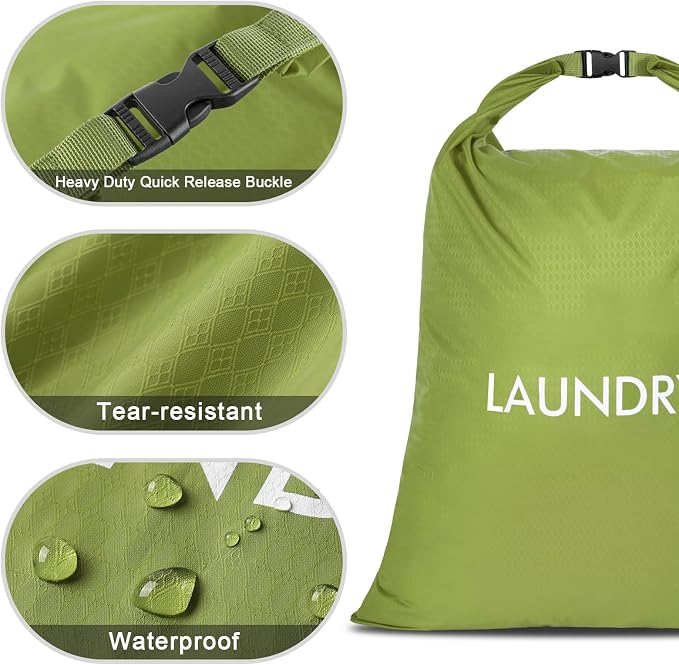 2 Pack Waterproof Travel Laundry Bag Set, Roll-Top Wet Dry Bag for Odor Control & Separating Dirty Clothes, Packable Space Saver Organizer for Gym, Swimming & Cruise Suitcases