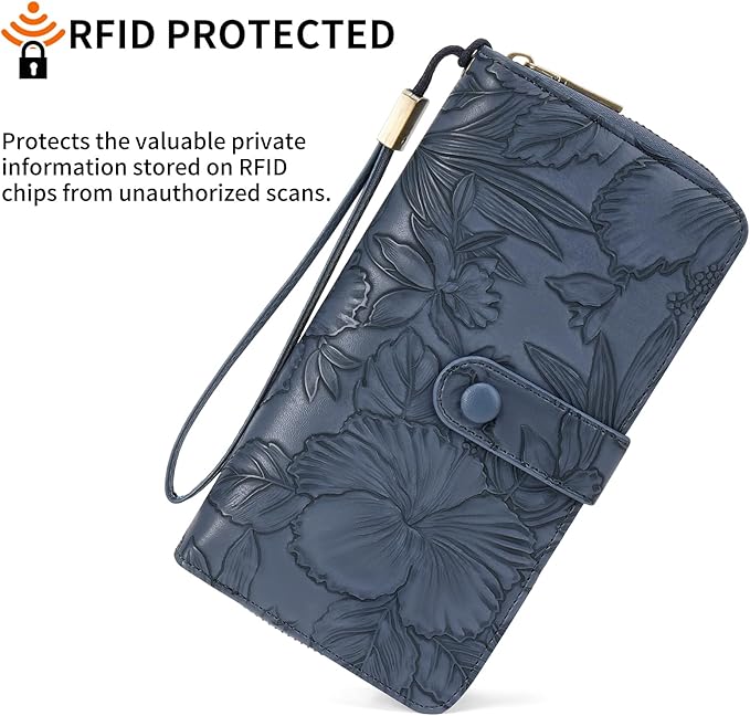 SENDEFN Women's Credit Card Holder RFID Blocking Zip Around Leather Wallet Large Capacity Long Purse with Wristlet