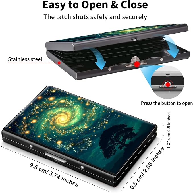 Metal Wallet,Credit Card Holder for Women Men,RFID Blocking Card Holder Mini Slim Aluminum Wallet ID Case Hard Case Business Card Holder Case,Green Galaxy Tree