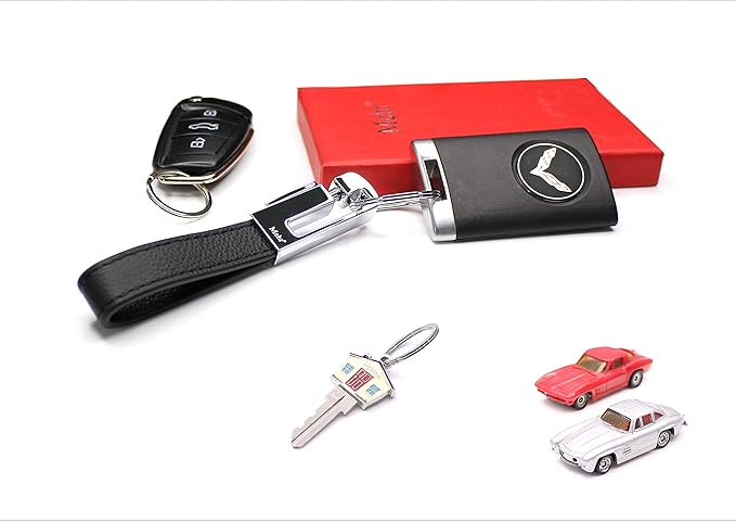 Mehr Keychain - Leather Detachable Key Ring Holder, Valet Key Chain for Cars KC8 (Black)