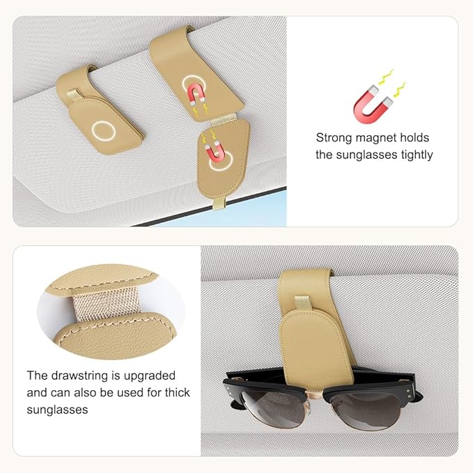 Sotfamily Sunglass Holder for Car Visor, Suede Cloth Magnetic Sunglass Organizer for Car Accessories, 2 Packs, Beige
